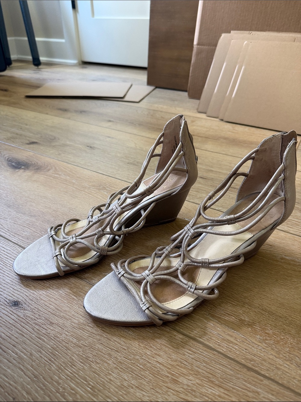 Isola Taupe Strappy Wedge Sandals